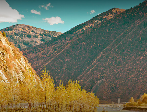 Mountain landscape in changing seasons representing market cycles and long-term investing